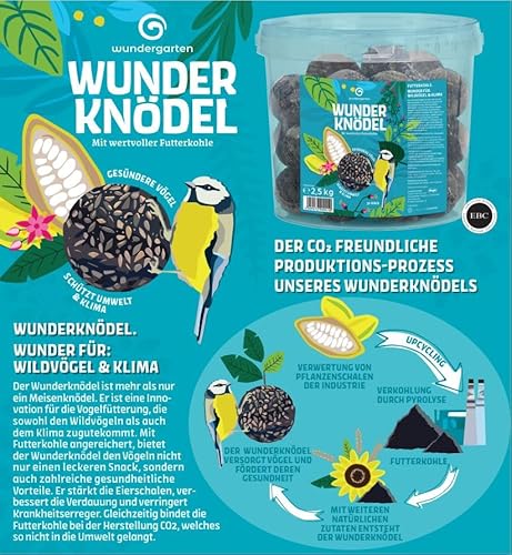 Wundergarten Wunderknödel, Meisenknödel mit Futterkohle, ganzjähriges Wildvogelfutter fettreich/energiereich, hochwertiges Vogelfutter für Wildvögel, ohne Netz, 30 Stück (2.5 kg)