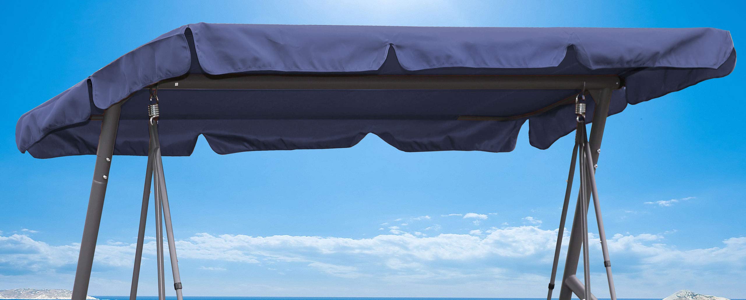 QUICK STAR Techo Columpio 200 x 145 cm Azul Impermeable | Funda Repuesto Balancin | Toldo de Reemplazo Universal UV 50 | Cubierta para Columpio de Jardín de 3 Plazas
