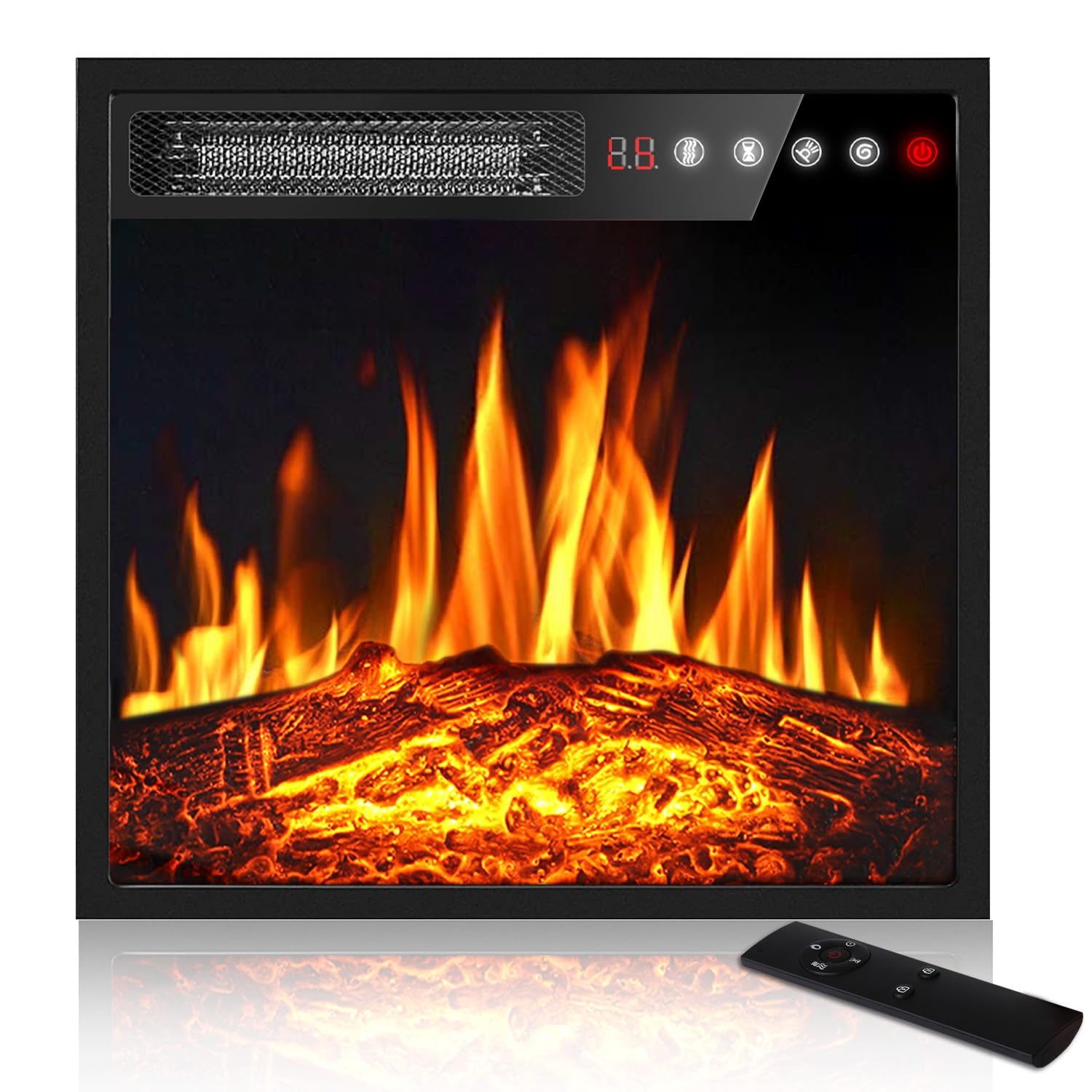 18" Electric Fireplace Insert, Recessed Fireplace Heater with Thermostat, Remote Control&Touch Screen with 8H Timer, Fireplace Insert for TV Stand with Adjustable LED Realistic Flame, 750/1500W