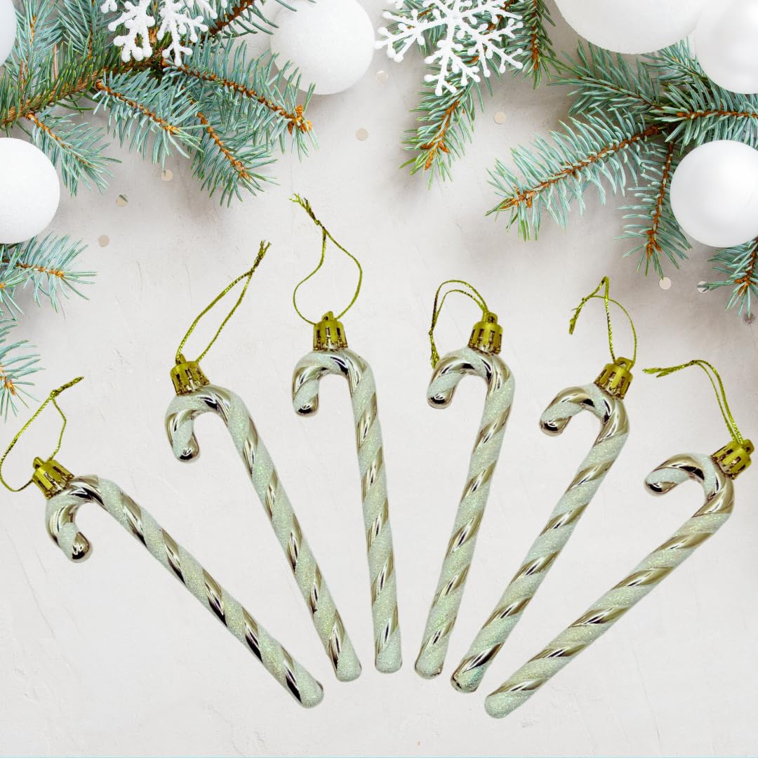 Glitter Candy Cane –Christmas Tree Hanging Decoration Bauble Xmas Ornament Pack of 6-13cm (Champagne)