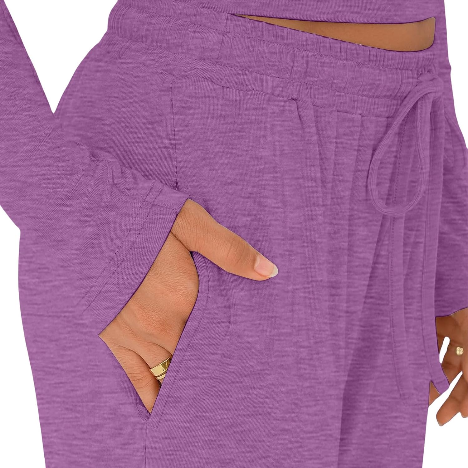 Women's 2 Piece Matching Lounge Set Long Sleeve Slightly Crop Top Wide Leg Pants Tracksuit Casual Sweatsuit Fall Outfits