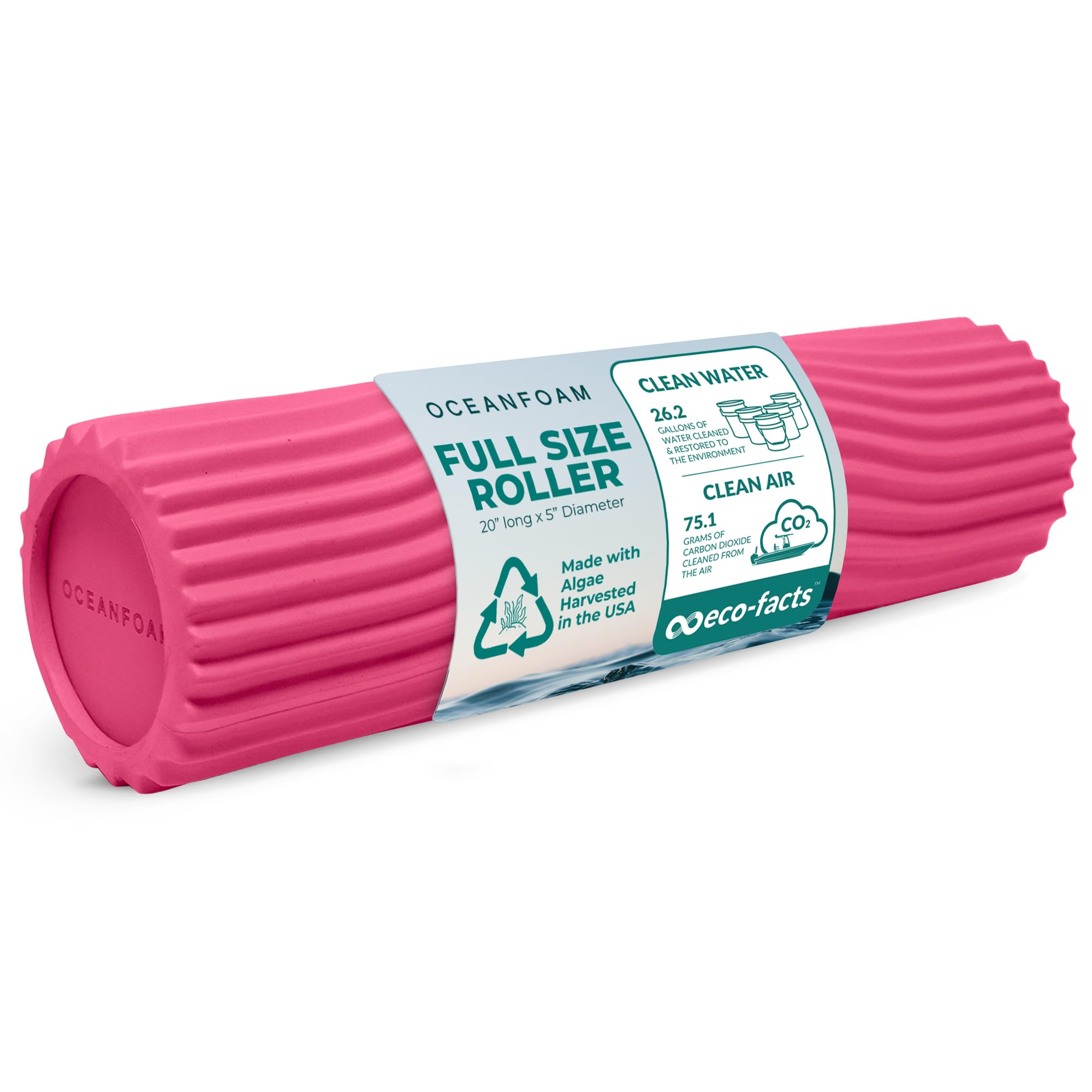 Oceanfoam Tidal Roller - Rodillo de espuma para masaje muscular para dolor de espalda y estiramiento, textura ergonómica de onda ancha, yoga, atletismo y bienestar, tamaño completo, 20 x 5 pulgadas,
