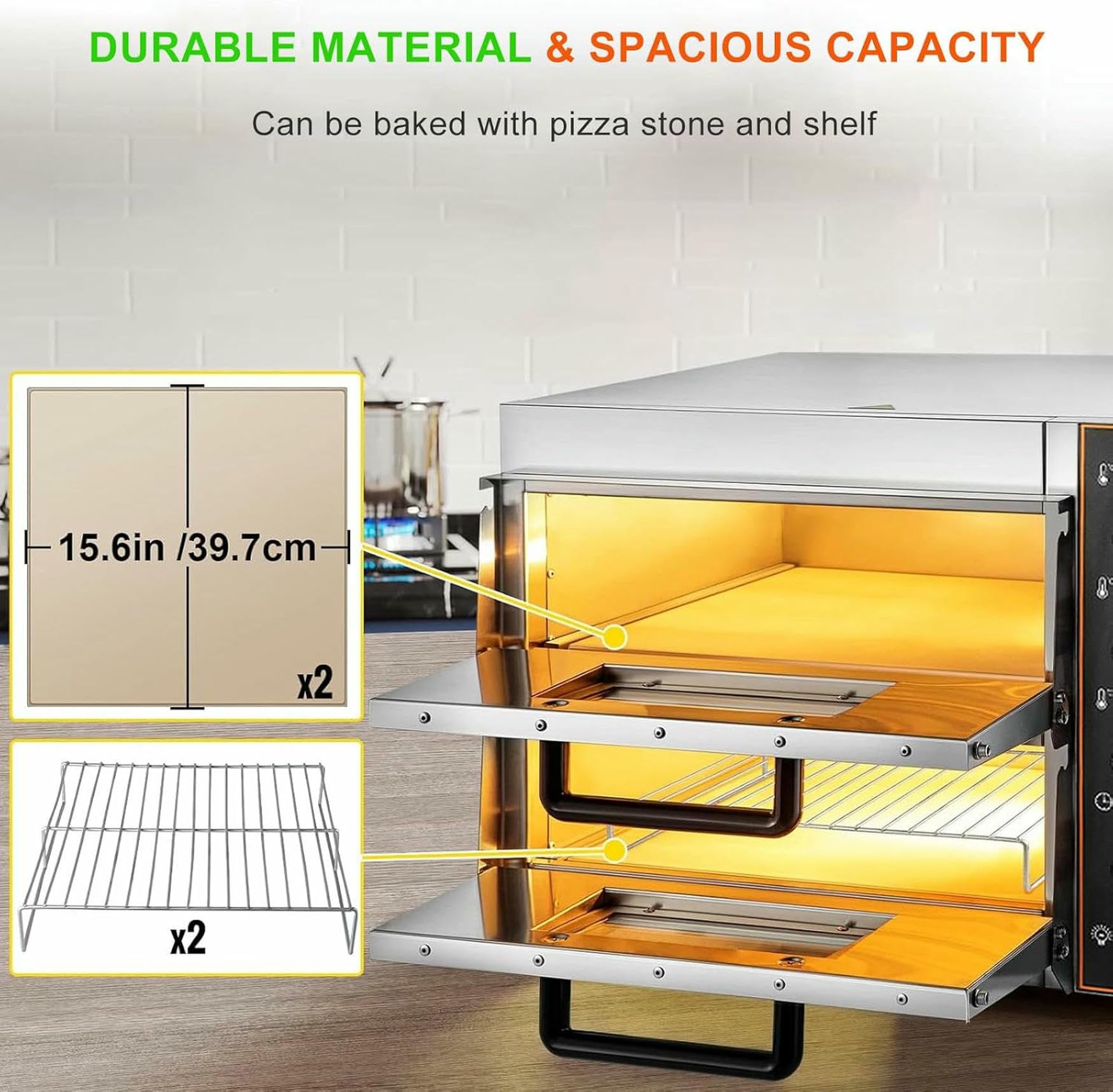 Forno Di Pizza Controsoffitto Commerciale, Tostapane Elettrico In Acciaio Inossidabile Con Manico E Griglia 40 Cm Per Pretzel In Cottura A Doppio Ponte Fatto In Casa, Timer Da 10-60 Minuti, 3000W