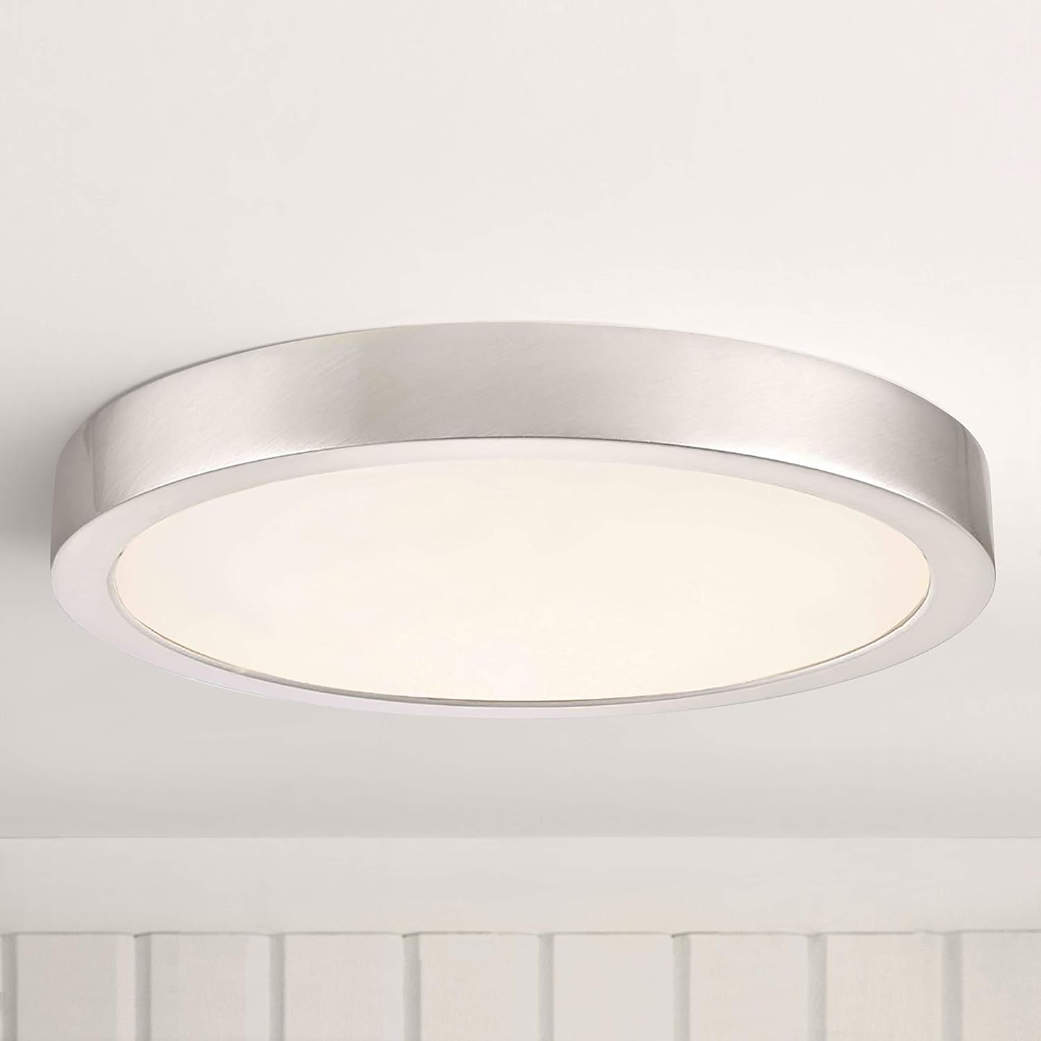 Flat LED Light Surface Mount 8-Inch Round Satin Nickel 2700K