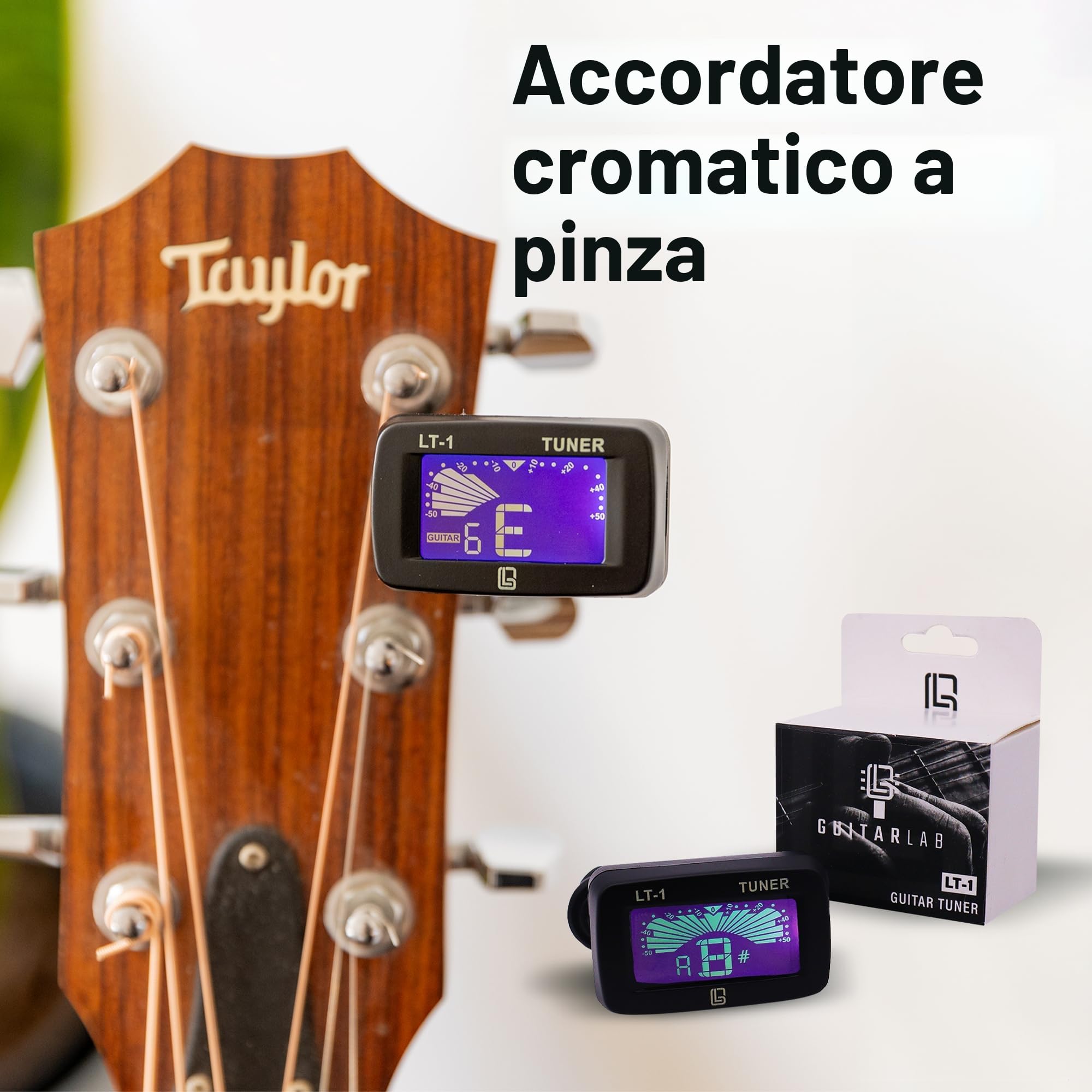 Guitar Lab Kit di accessori per chitarra – Scatola in metallo di alta qualità con cinghia per chitarra, capotasto e sintonizzatore per chitarra elettronica a clip, plettri acustici, bassi