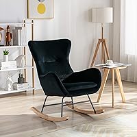 Vista 1 de Silla mecedora moderna de acento, sillón mecedor tapizado para guardería del bebé, asiento acolchado de terciopelo con respaldo alto, cómoda silla