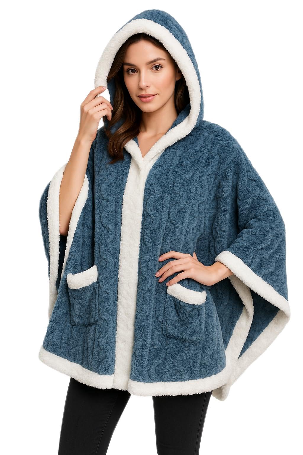 snehprabha Women’s Winter Hooded Poncho | Ultra Soft Fleece Cape with Pockets | Cozy Warm Stylish Shrug | Fur Jacket Wrap for Ladies | Comfortable Wear for Cold Weather Free Size Stretch Fabric-picture-14