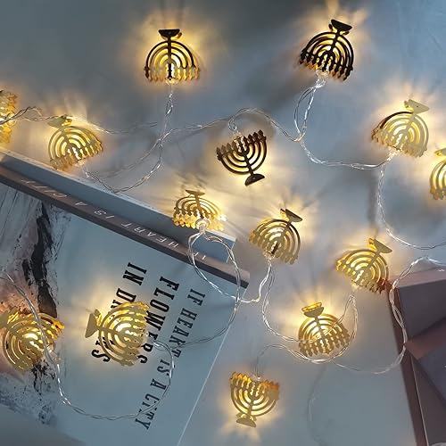 Guirnalda de luces decorativas de Janucá de 98 pies 20 luces LED blancas cálidas con forma de nueve candelabros decoraciones de Hanukkah para el