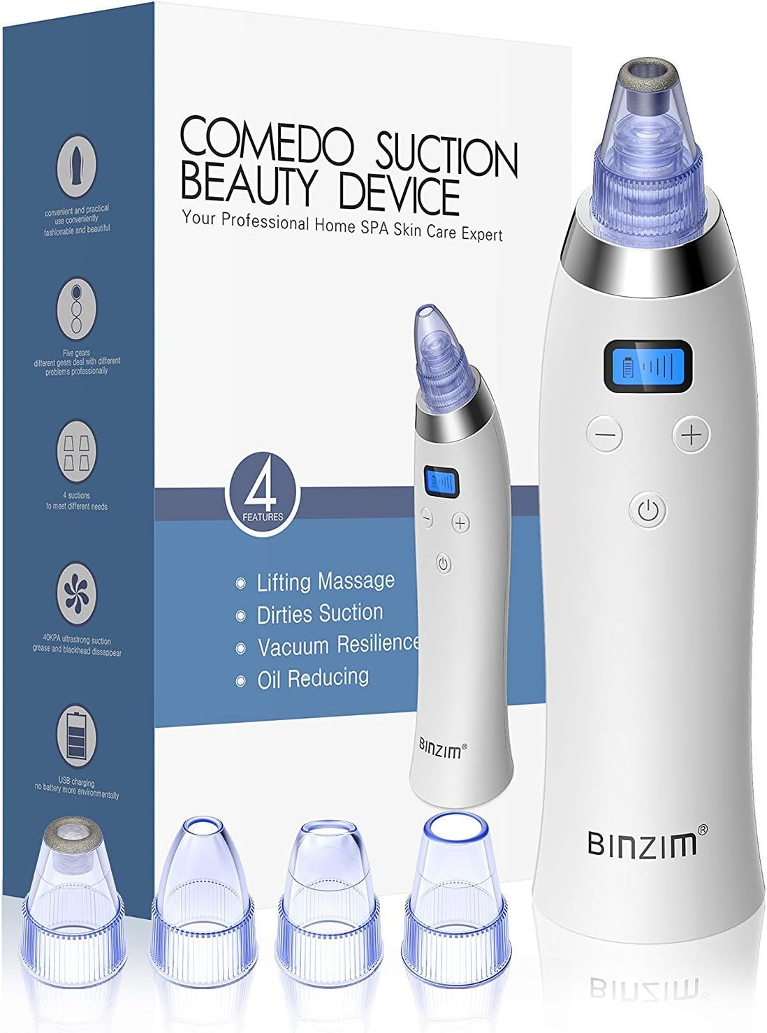 2022 Upgrade Beauty Blackhead Facial Face Cleanser, Black Head Pore Comedo Acne Pimple Remover Cleansing Beautiful Device USB rechargeable 4 Multi-Functional Probes.