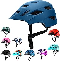Vista 25 de Casco de bicicleta para niños y niñas, con luz LED, visera desmontable, para niños, jóvenes, adolescentes, multideporte, para patinaje, ciclismo