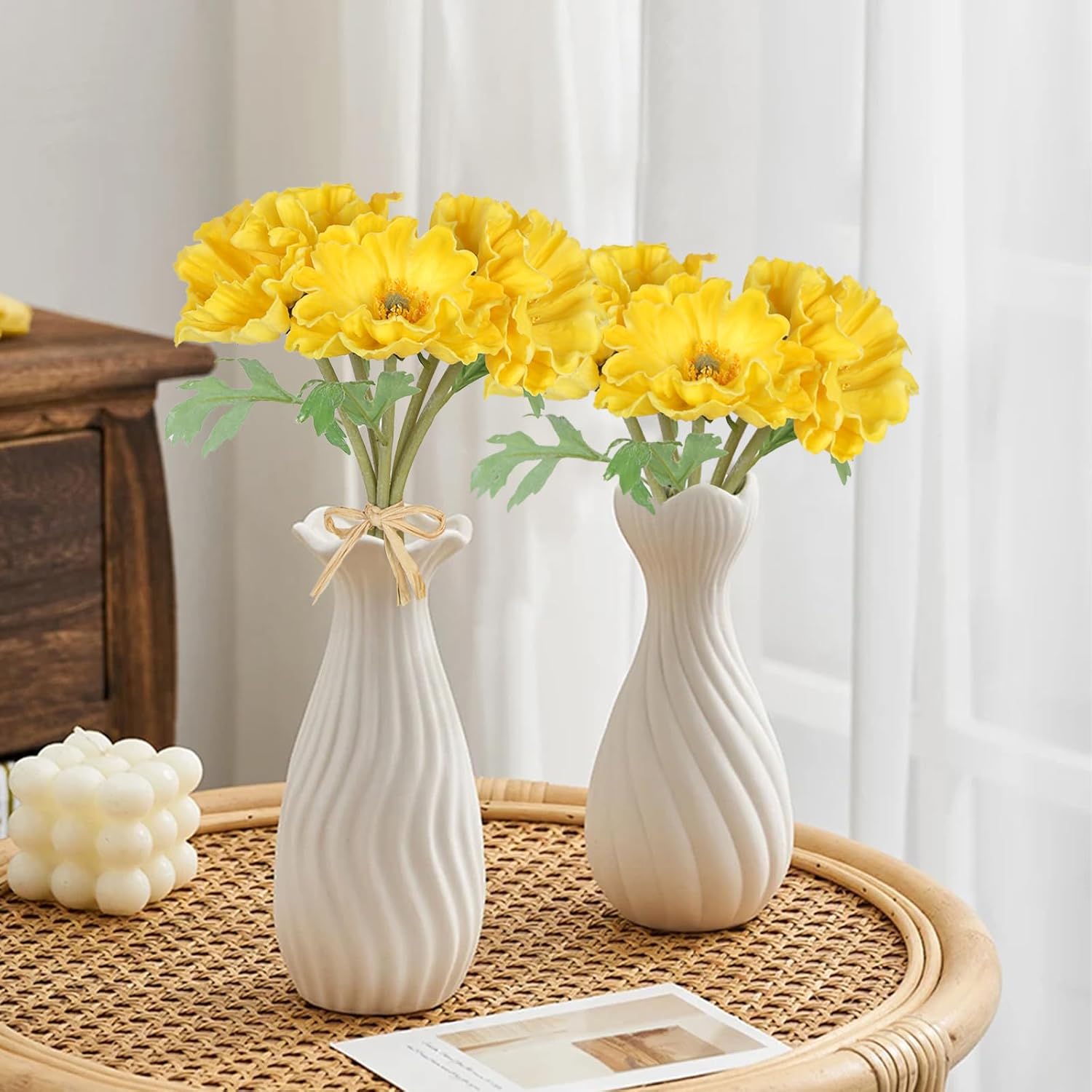 2 Bouquets Fake Poppies 10PCS Yellow Poppies Artificial Flowers Real Touch Faux Poppy Flowers for Wedding Party Office Home Decor(Yellow) - Image 4