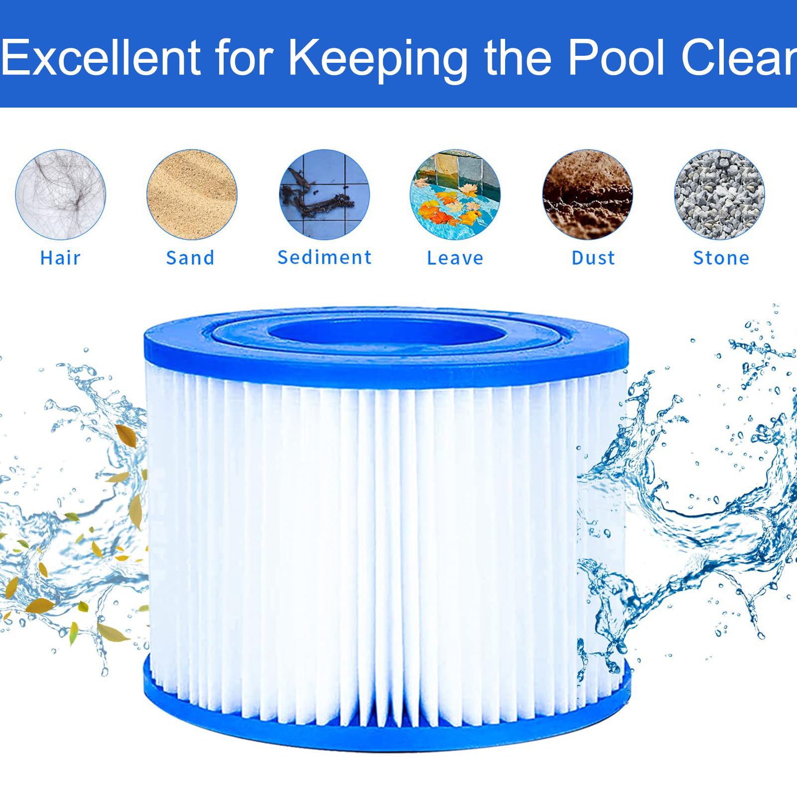 6 sztuk wkładów filtrujących do basenu typu VI, wkłady filtrujące do basenu Bestway Pool filtr do Lay Z Spa, MSPA, filtr zamienny do Miami, Hawaje, Vegas, Monaco Palm Springs