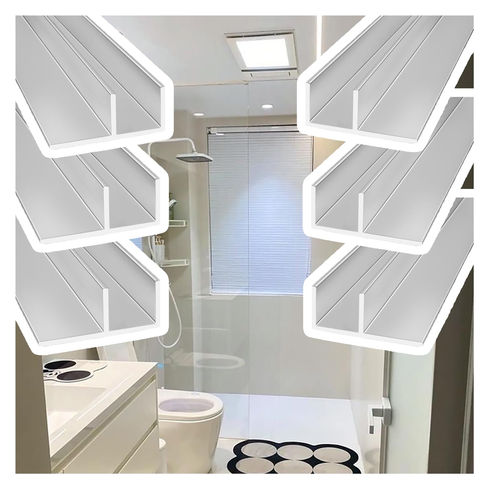 Djphofs 6Pcs Practical Multi-Purpose F Type Glass Fixed Slot, Deep Cuttable Fixed Deep Track, Heavy-Duty F- Shower Glass Channel For Homes Hotels Offices(,L1.5m(59In) W10.3mm(0.41In))