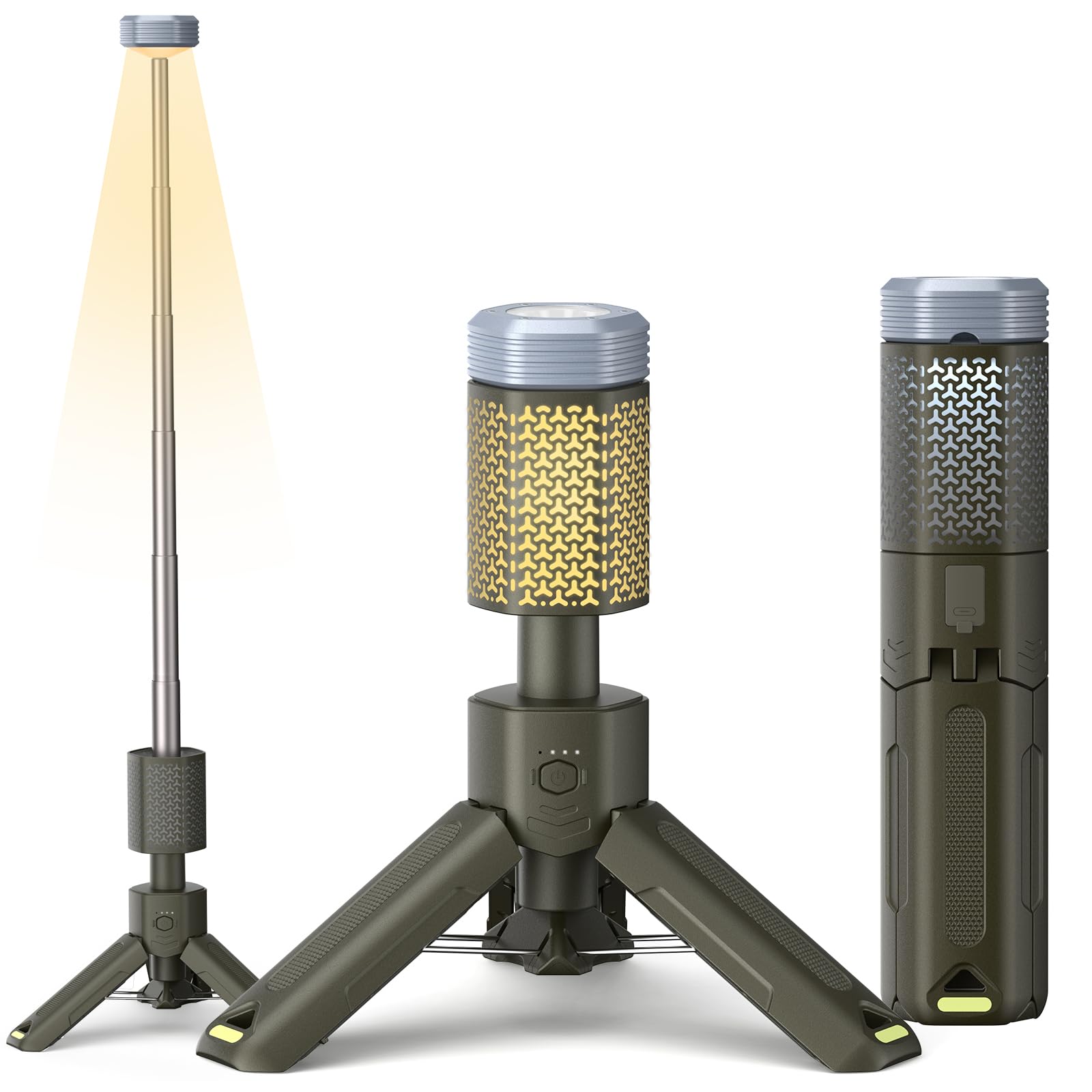 Portable Rechargeable Camping Lantern Telescopic and Collapsible Camping Flashlight (Green)