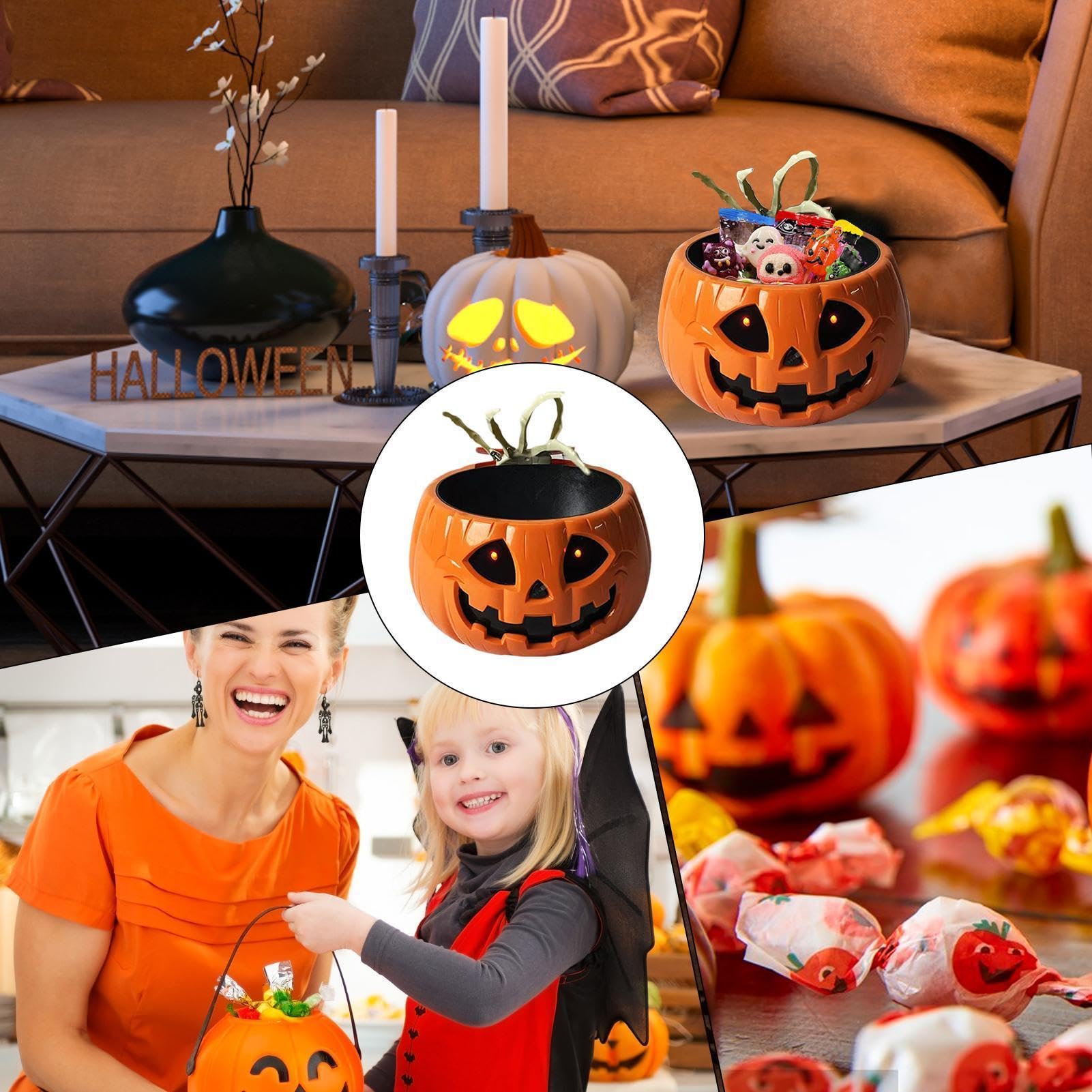 Halloweenowa Miska Na Cukierki Elektryczna Dyniowa Miska Na Słodycze Z Ręką | Miski na Halloween Na Przyjęcia Urodziny Klasę Dom Podwórko Werandę Spotkania W