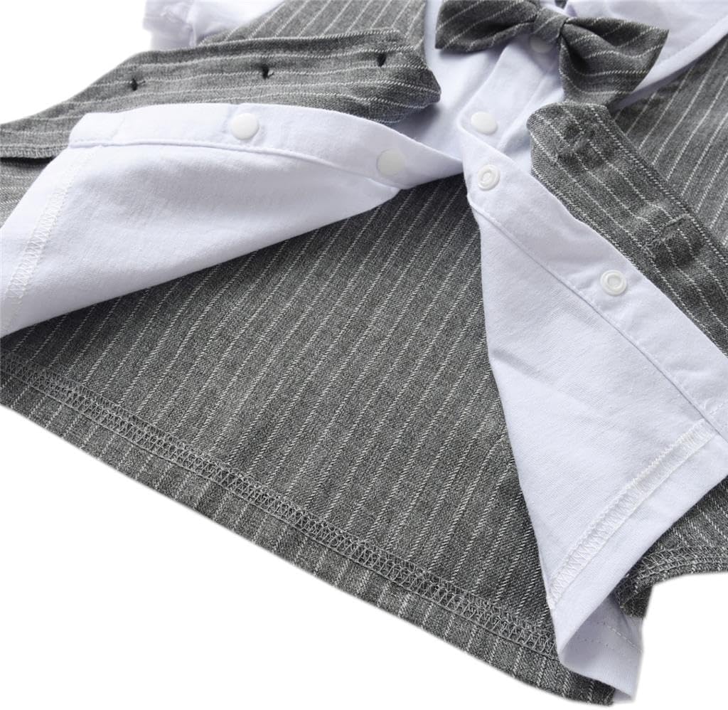 Dressy Daisy Baby Toddler Boy Summer Wedding Pinstripe Vest Suit Gentleman Formal Outfits with Bow Tie, Black/Gray