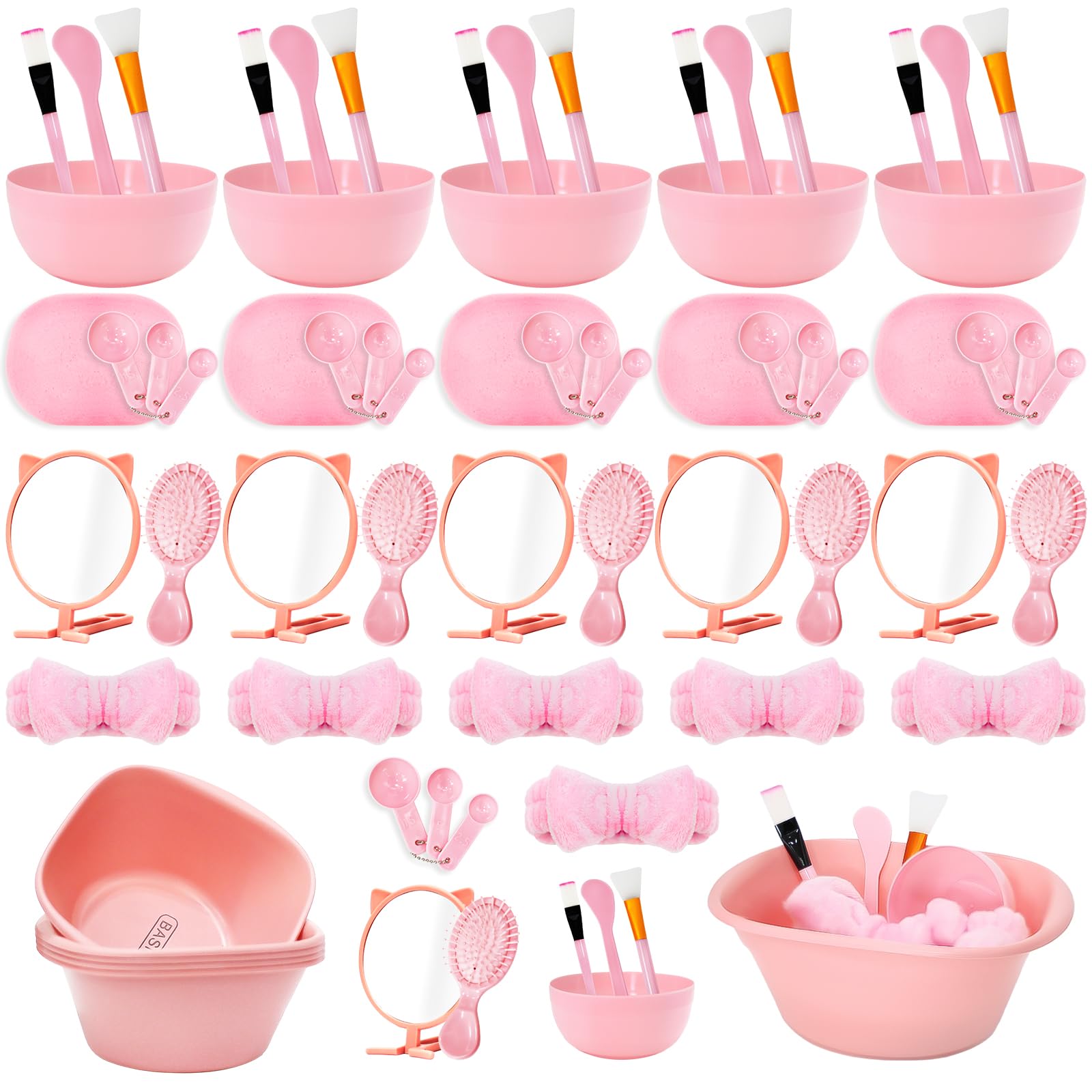 Set di 60 accessori per feste spa e pigiama party, con 6 maschere per il viso, set di 6 specchi, 6 pettini per cuscino d'aria, 6 fasce per capelli, regalo per bomboniere