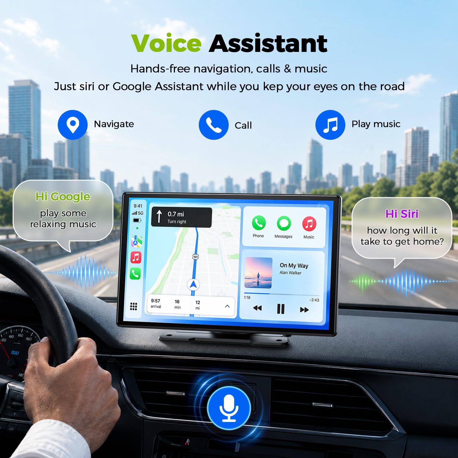 LAMTTO Écran CarPlay 9 Pouces avec CarPlay sans Fil & Android Auto
