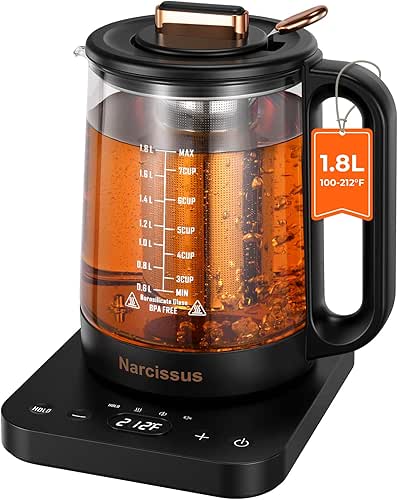Narcissus Electric Kettle Temperature Control ±5℉, 1.8L Glass Electric Tea