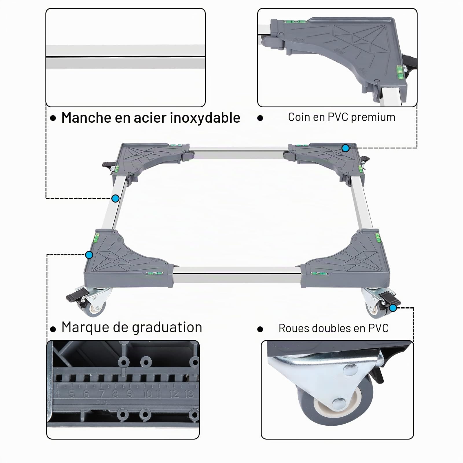 W B D WEIBIDA Support Machine à Laver 4 roulettes Verrouillables, Charge 200KG Socle Machine a Laver, Largeur Réglable de 40-62cm Support Électroménager pour Machine A Laver,Sèche-Linge,Réfrigérateur