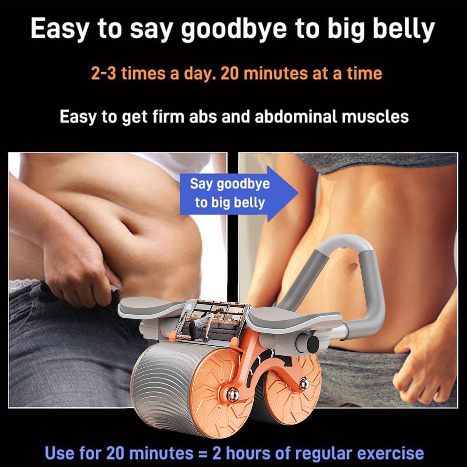 Rueda de ejercicio abdominal de rebote automático, rueda abdominal de | doble rueda, rueda de entrenamiento abdominal para gimnasio, ejercitador abdominal doméstico con alfombrilla de rodilla