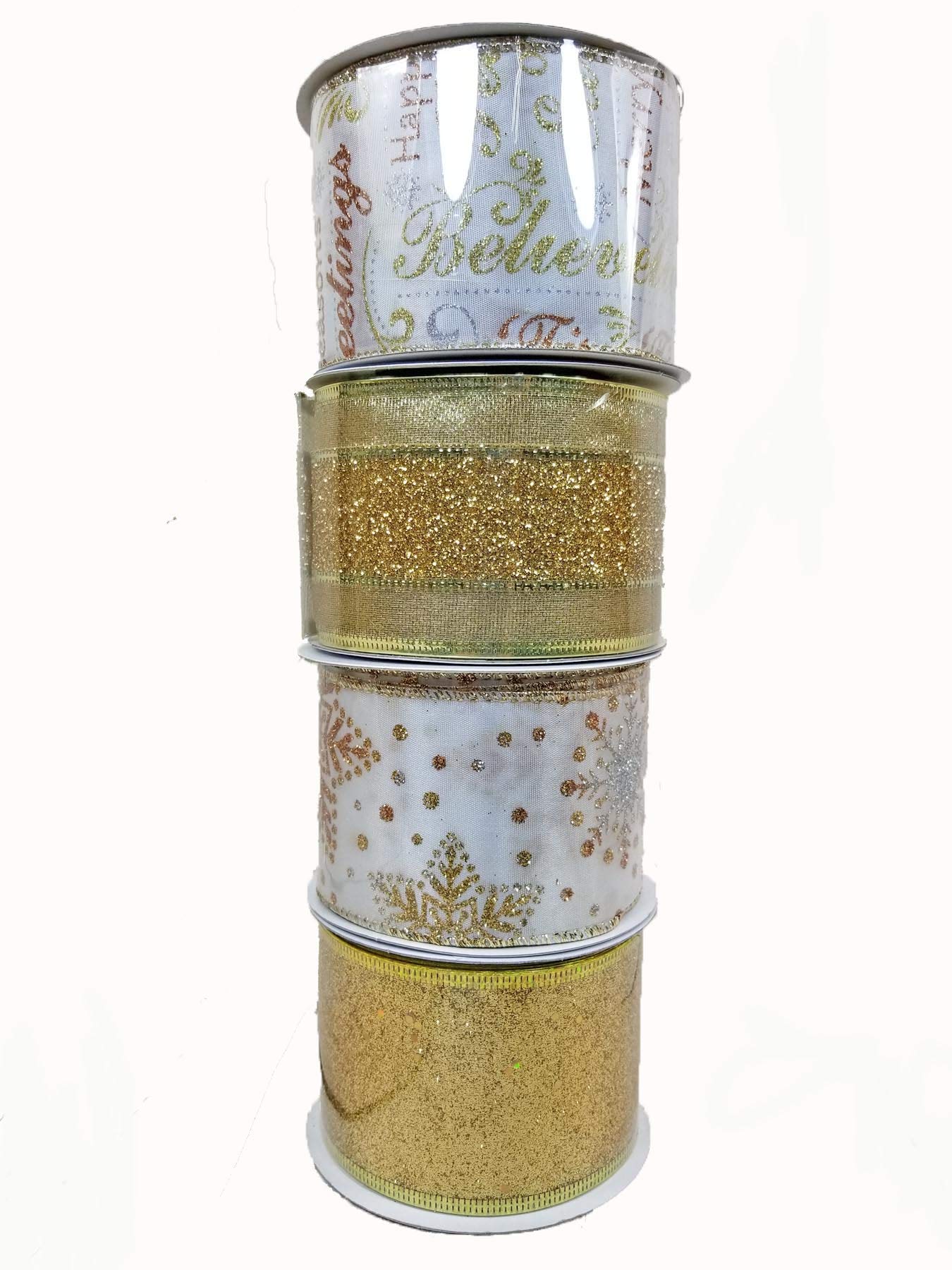 Darice Ruban de Noël Doré 6,3 cm x 7,6 m 4 styles assortis