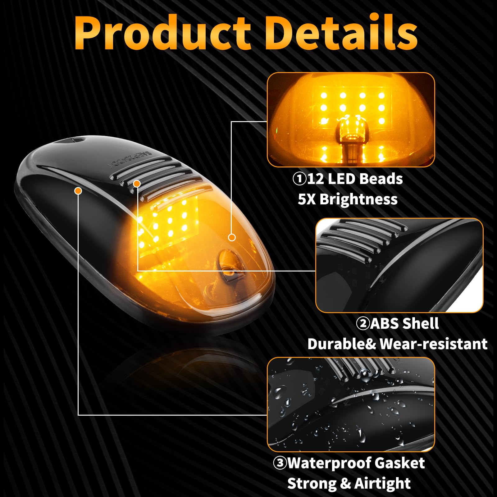 deesalio 5PCS LED Cab Roof Marker Lights, Cab Roof Top Marker Lights, Roof Top Clearance Lights, LED Roof Running Light, Super Duty Replacement for 1500 2500 3500 4500 5500 2003-2018 Pickup Trucks