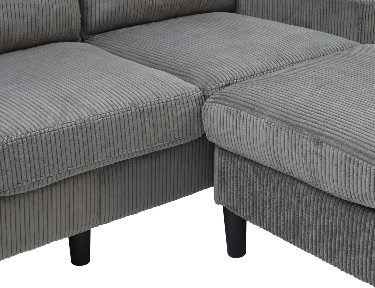 3-seat Sectional Sofa with Storage Ottoman, L-Shaped Sofas Couch with Side Pockage, Modern Upholstered Living Room Sofa Set for Bedroom Apartment and Small Space (Light Grey+Corduroy)