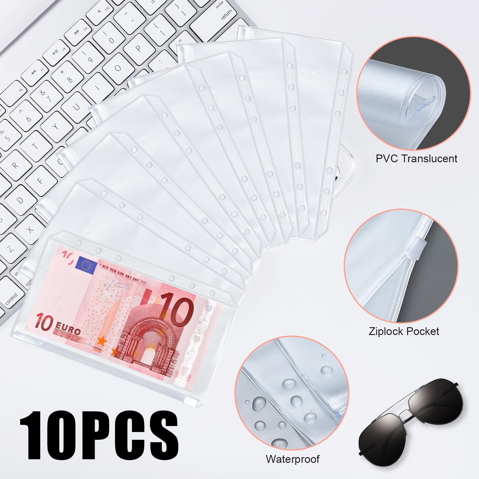 Classeur A6 en PU Cuir Budget Planner avec 10 PVC Enveloppe Budget, 12 Feuilles Budget, 3 Autocollants