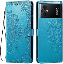 HONLEN Coque pour POCO M5 / POCO M4 5G Etui, (6.58" inches) Premium PU Cuir Portefeuille Magnétique Flip Case, 3 Porte-Cartes en Béquille Cover Bleu
