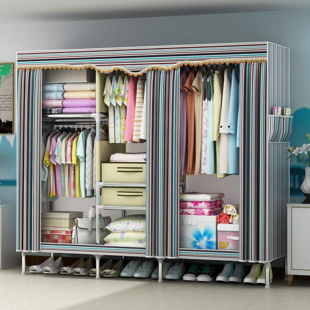 Armoire Portative en Tissu et Acier : Organisez Votre Chambre avec Cette Double Garde-Robe