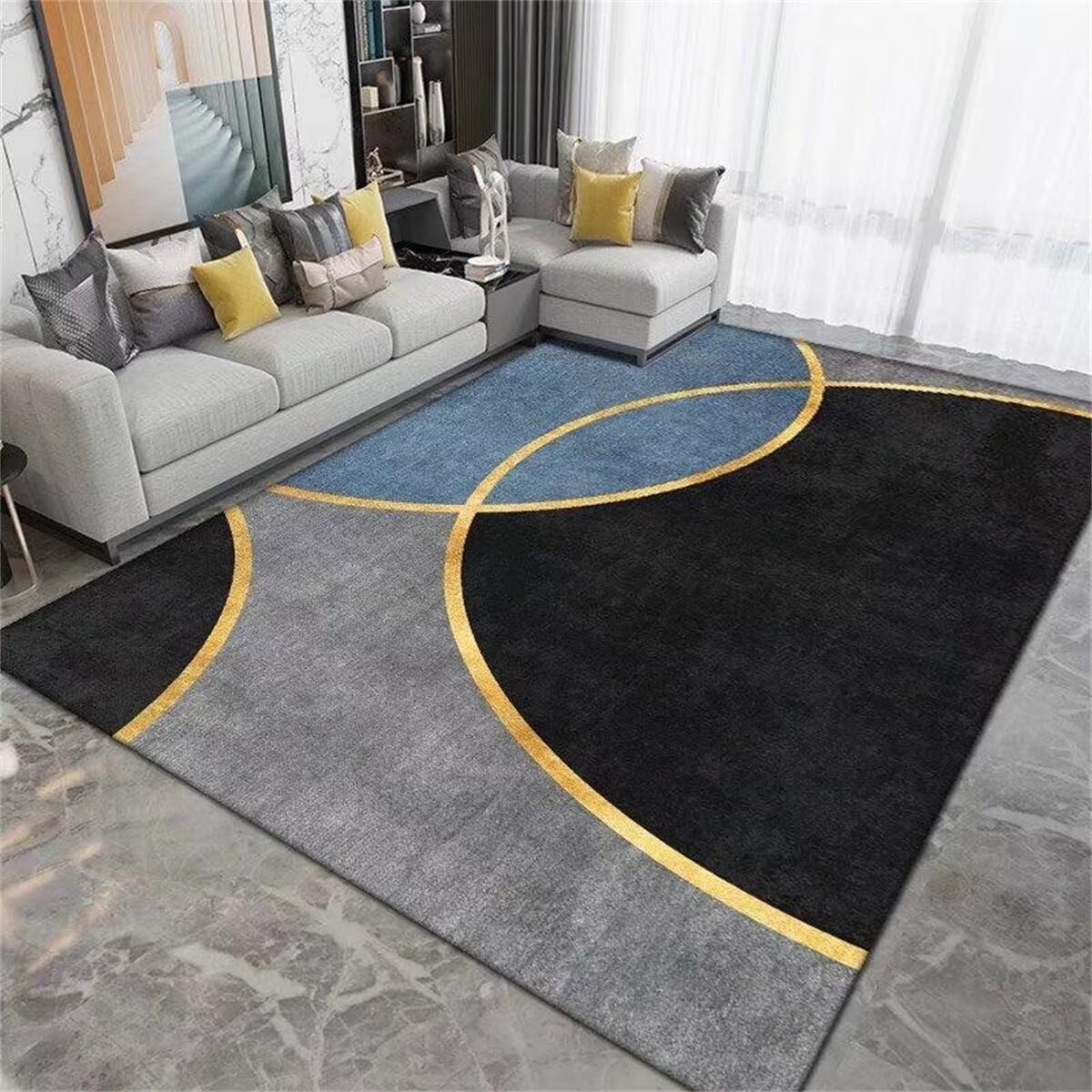 Tapis de salon lavable et facile d'entretien gris design 140x200