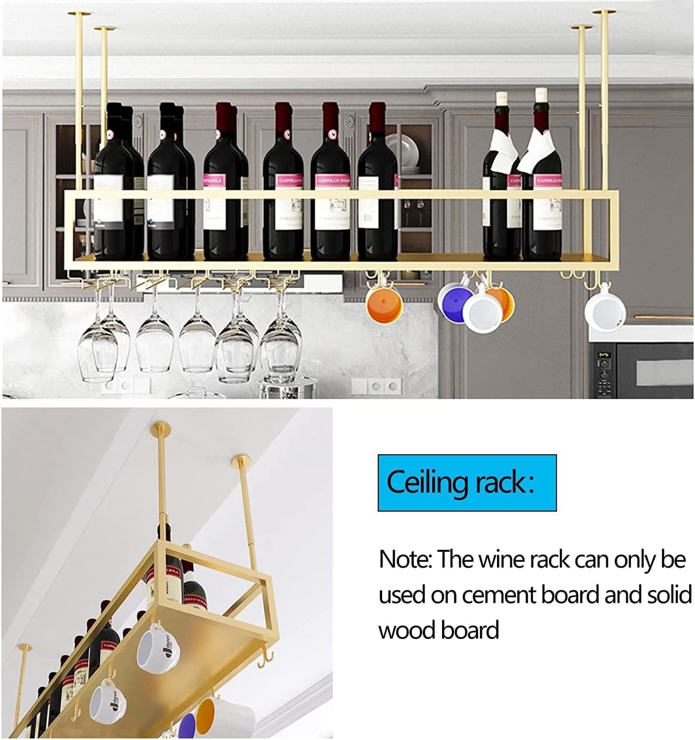 Hanging Wine Glass Rack Wine Rack Adjustable Wine Bottle Glass Floating ...