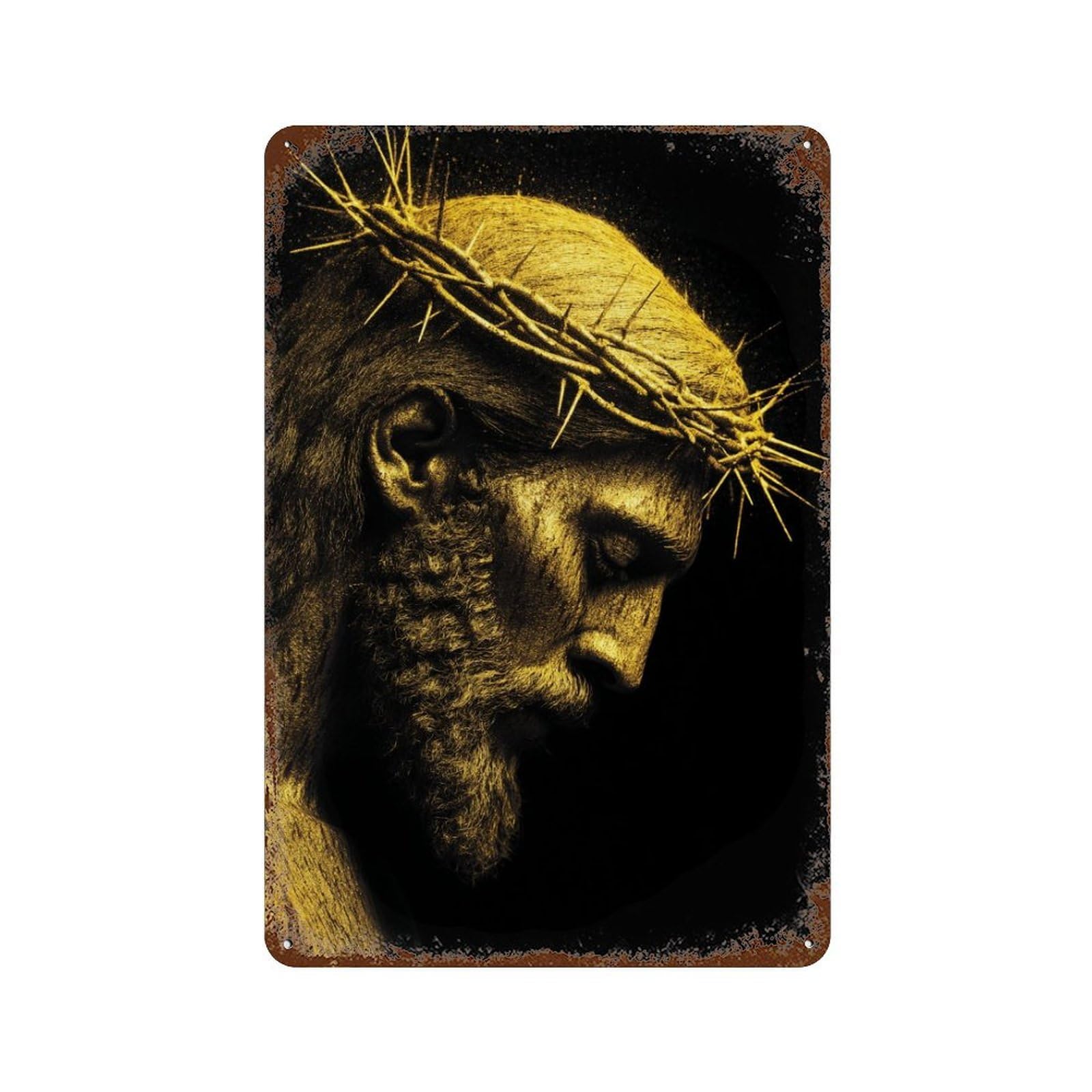 Garage Style Golden Crown of Thorns Statue Decorative Tin Sign 11.8"x7.9", Retro Wall Decor for Bar And Workshop