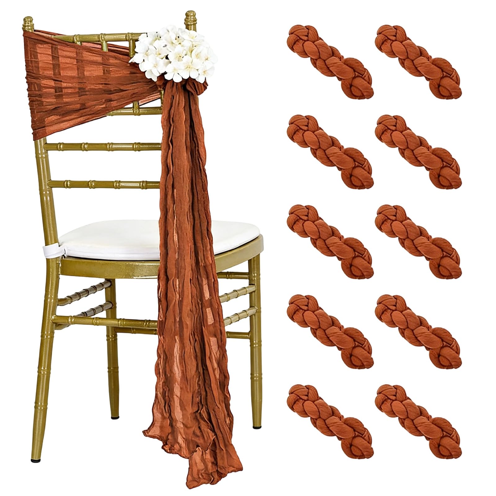 Msioytog Of 10 Elegant Crepe Voile Chair Sashes Chair Draping for Garden Wedding Ceremony Reception Chairs Back Decoration Wedding Accessory