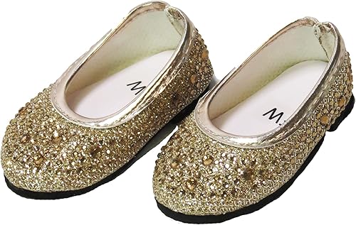 Miniatura 2 de American Fashion World Zapatos planos de diamantes de imitación dorados y plateados para muñecas de 18 pulgadas, paquete de 2, calidad premium y