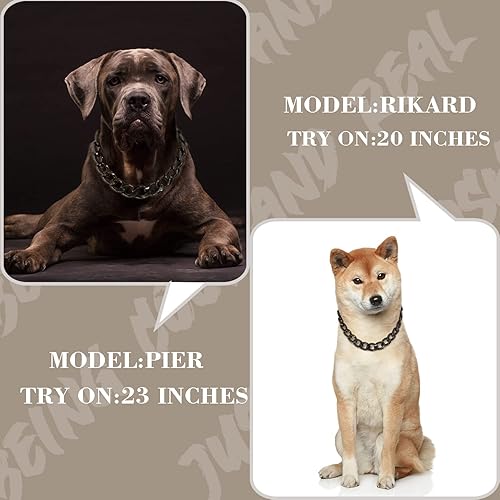 Miniatura 4 de Collar de cadena de perro negro de 34 pulgadas (0.787 in) de ancho, collar duradero de eslabones cubanos para perro, lindo collar de moda para