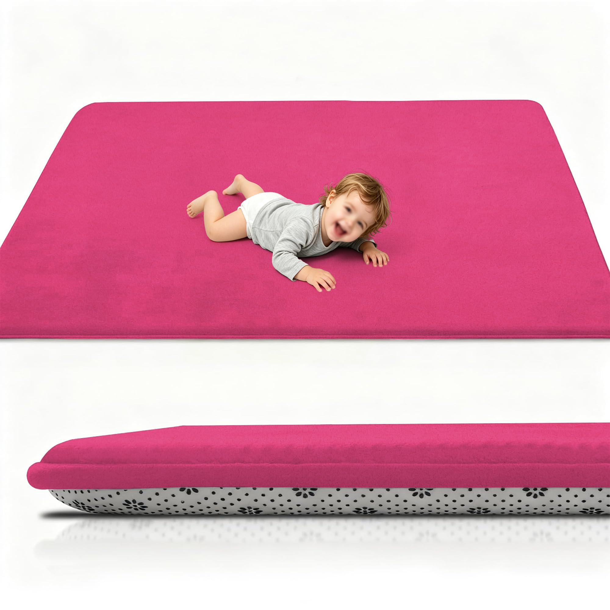 Kelvuta Baby playmat anti-slip play crawling baby mat coral velvet activity floor mat, 190 x 280 cm foam sensory high-density area rug for living room bedroom kids room soft nursery rug play mat