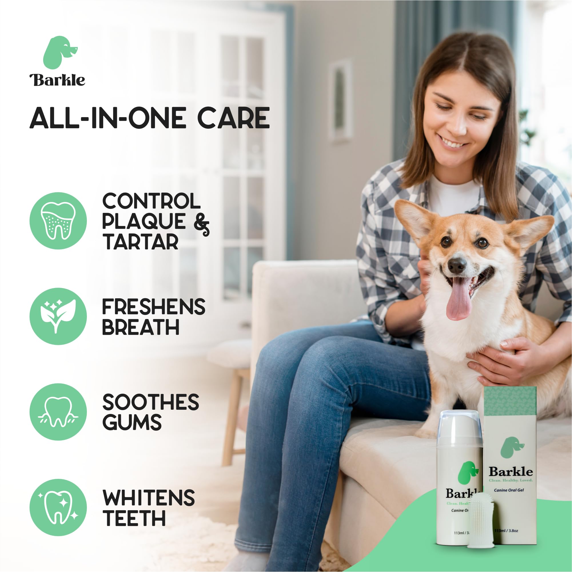 Barkle Gel de limpieza de dientes de perro, el mejor kit de cepillo de dientes para perros comprobado por veterinarios para eliminar la placa, el sarro y la placa