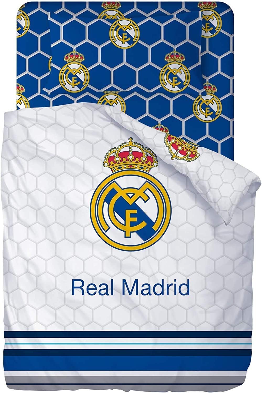 Dhestia Home - Juego de Sábanas Real Madrid Cama 90 y Cama 105 - Color Blanco, Talla Cama 90