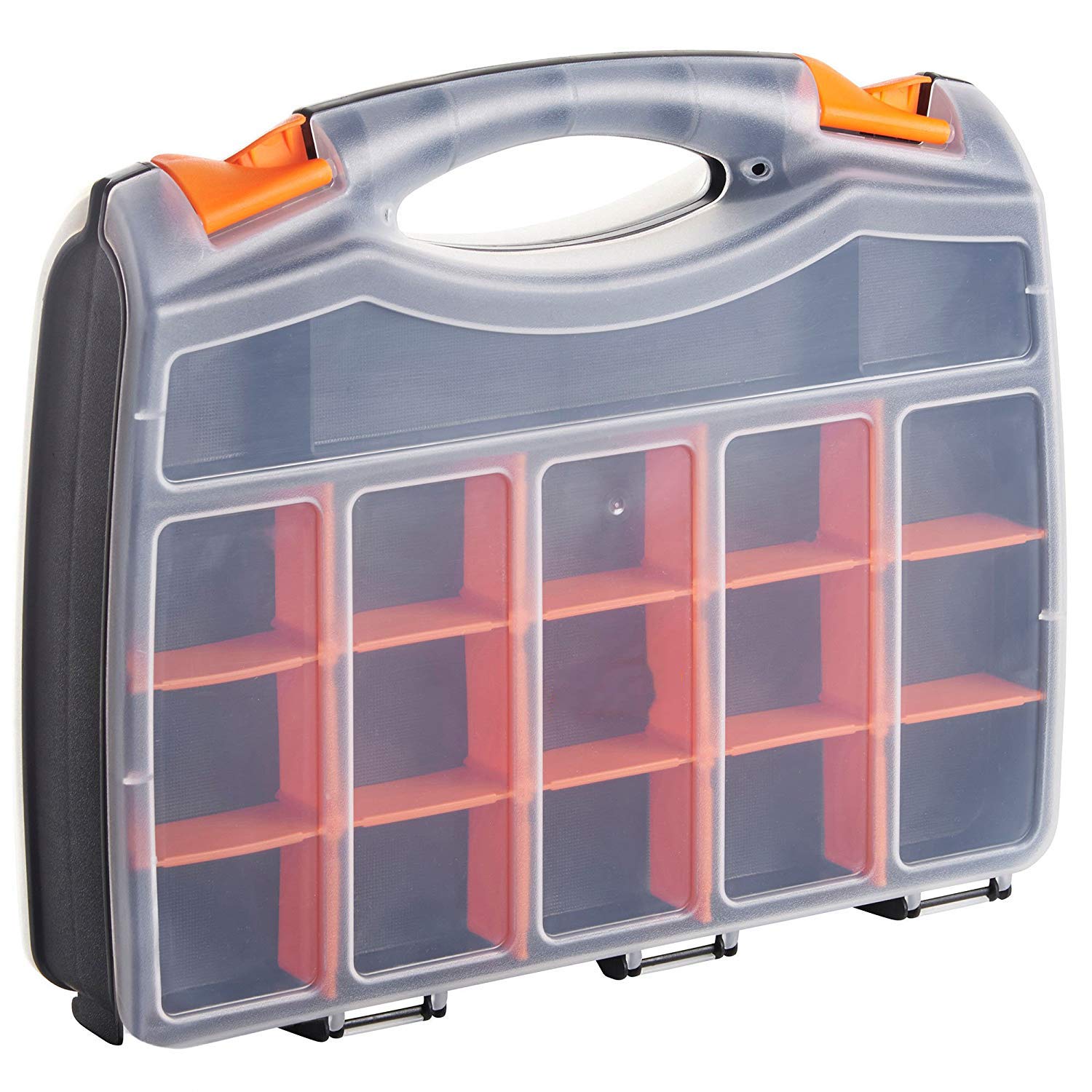 15" 2-Sided Storage Organiser Bits Screws Nails Tool Carry Case – 32 Compartments with Dividers – DIY/Tools/Fishing/Angler/Hooks/Tackle/Bait/Lures Float