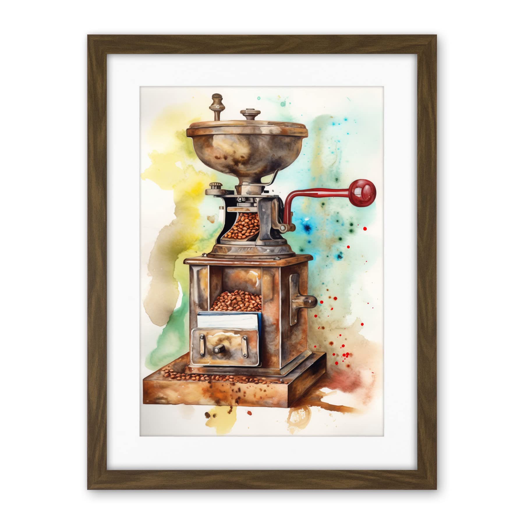 Artery8 Vintage Coffee Grinder Modern Watercolour Painting Modern Watercolour Painting Artwork Framed Wall Art Print 18X24 Inch