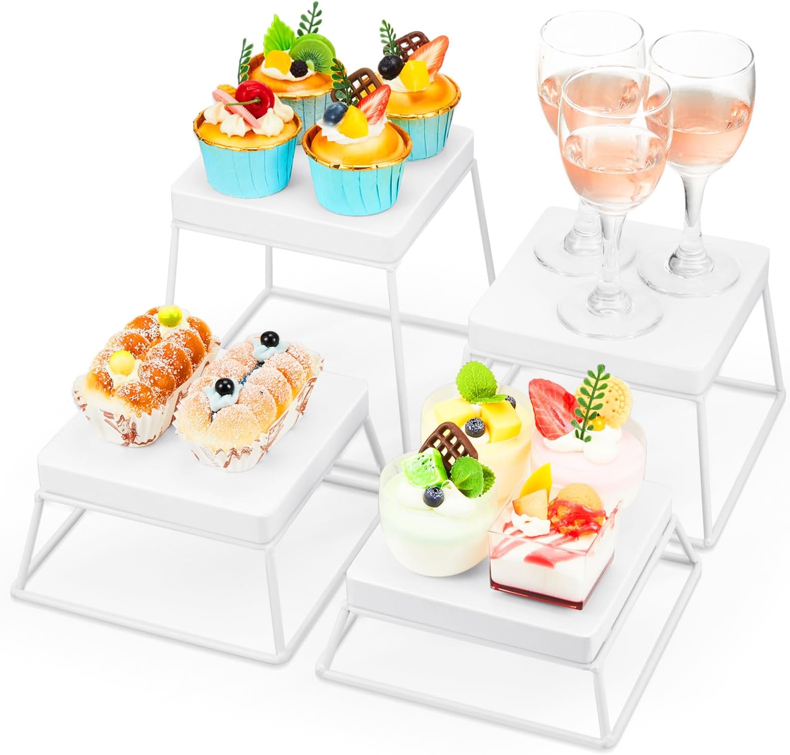 Sliner 4 Pcs 6 x 6 Inch Wooden Retail Buffet Risers Food