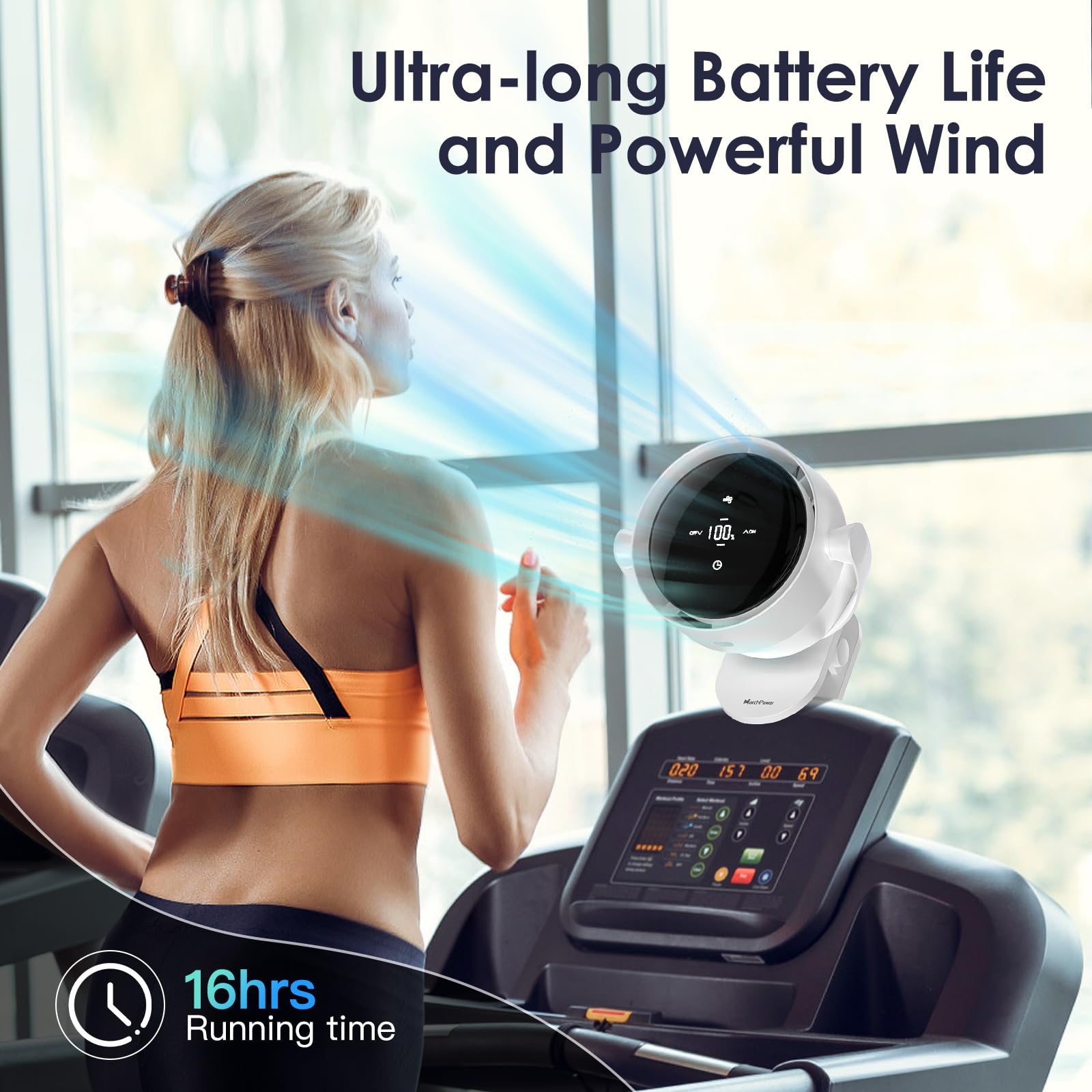 Marchpower Mini Ventilador de Mesa 100 Velocidades USB Ventilador Silencioso Portatil LED Pantalla 3 en 1 Potente Pinza Rotación de 360°con Clip Recargable para Oficina Sport Hogar Camping