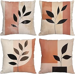 Fundas Cojines Rosa 65x65 cm Juego De 4 Funda Cojin Hojas Cojines para Sofa Doble Cara Patrón Exterior Impermeable Cuadradas Cushion Covers para Sala de Estar Dormitorio Oficina Silla Balcones b-264
