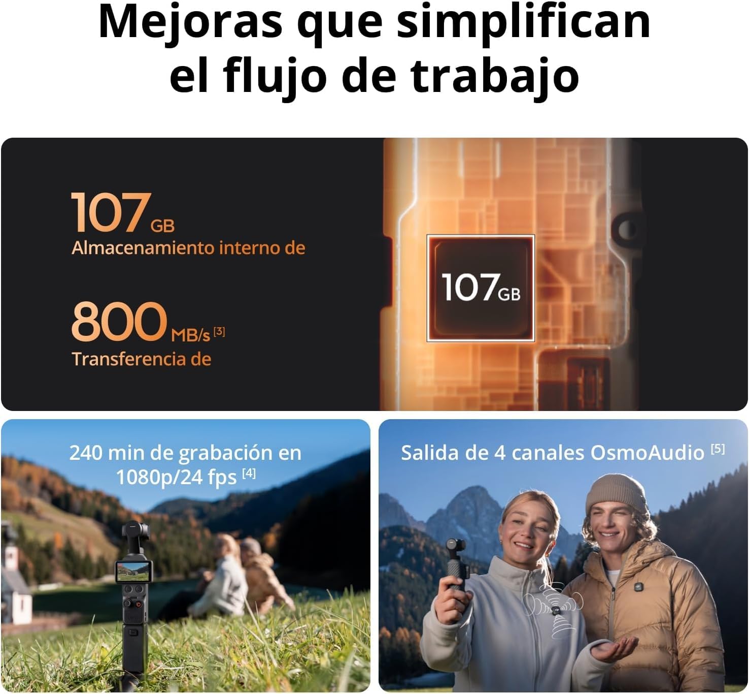 DJI Pack Estándar Osmo Pocket 4 Bundle, cámara para videovlogs de Bolsillo con estabilizador, 1″ CMOS y 4K/240 fps, estabilización de 3 Ejes (Juego de 3 filtros)