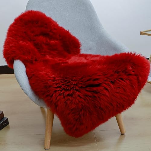 AOGELAN Fuzzy Genuine New Zealand Sheepskin Rug Single Pelt/2'x 3' Dark Red