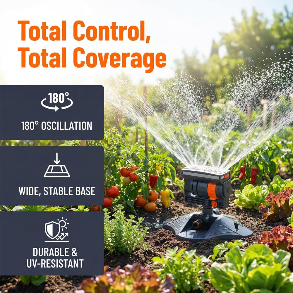 Oszillierender Sprinkler mit 16 Düsen mit Dual-Zonen-Wasser-Timer für Rasen- und Gartenbewässerung, Mini-Turbo-Sprinkler für große Flächenabdeckung, effizientes Bewässerungssystem