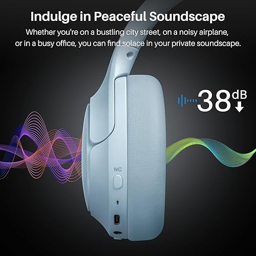 Miniatura 3 de TOZO HT2 Auriculares híbridos con cancelación activa de ruido, auriculares inalámbricos Bluetooth sobre la oreja, tiempo de reproducción de 60