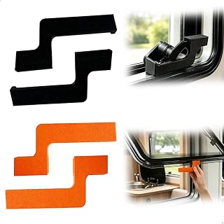 Fenstersicherung Wohnmobil, Wohnwagen Fensterverschluss, 4-teiliges Set Orange/Schwarz, Einbruchschutz für Camper Fenster, einfache Montage, Sicherheitsriegel für Reisemobil und Camping